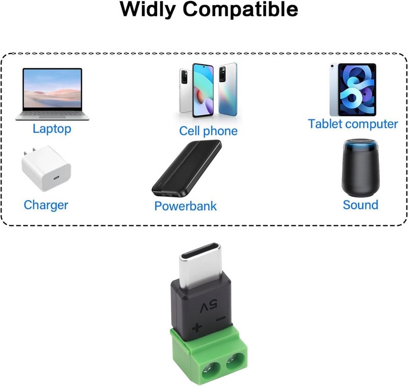 Poyiccot محول طرفي برغي USB Type-C، موصل USB C إلى موصل بدون لحام 2 دبوس، محول طرفي برغي USB C 5V 1.5A لإصلاح شحن الطاقة، عبوة 3 قطع - Image 4